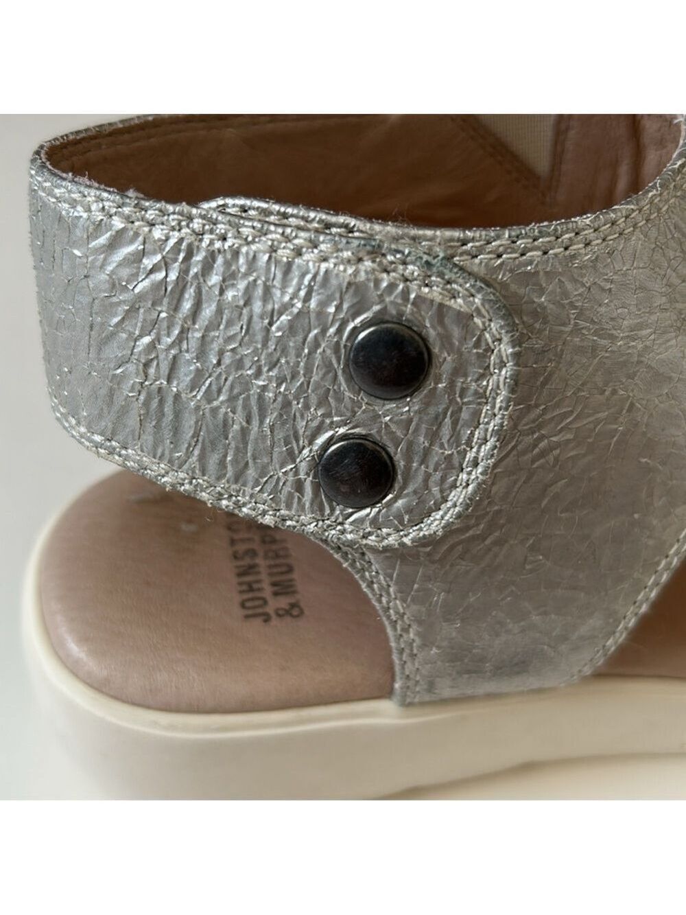 Johnson & Murphy Platform Metallic Silver Sandals - Picture 3 of 12